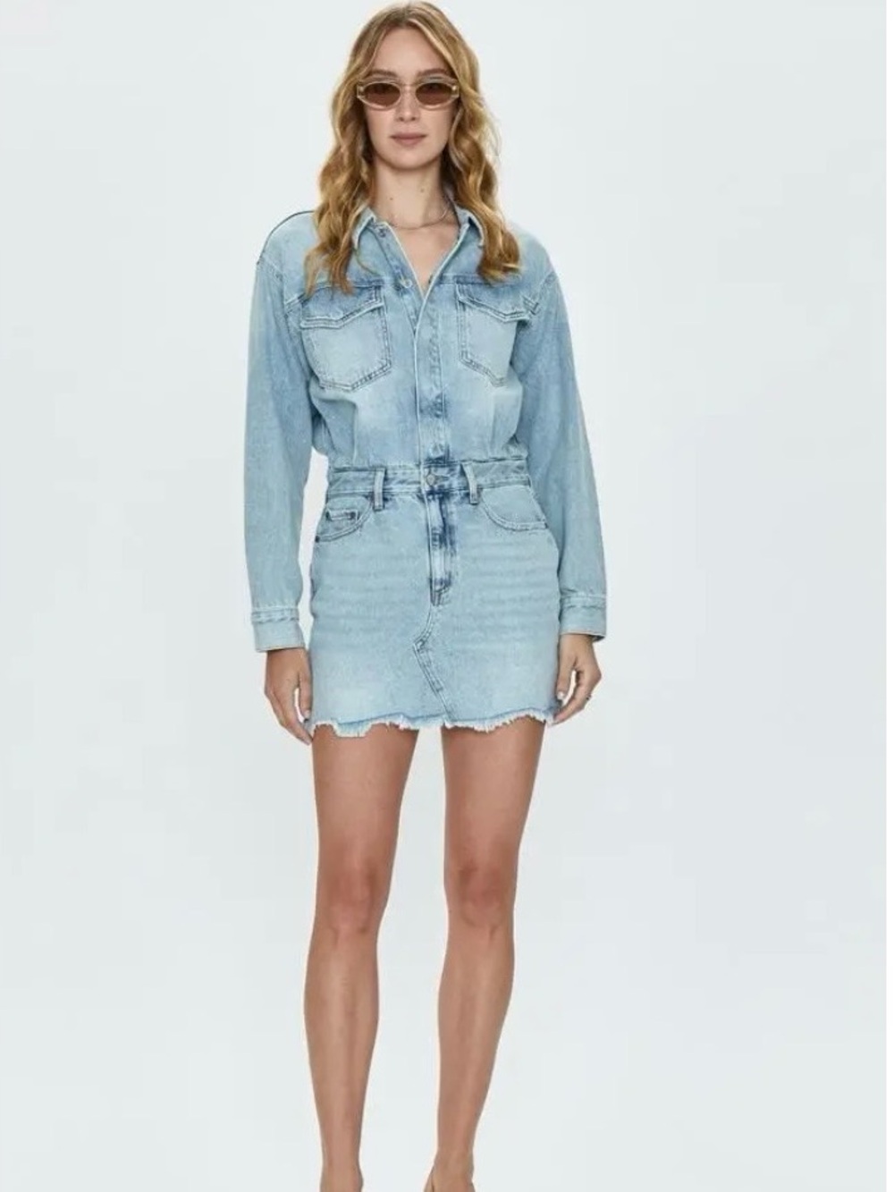 pistola Nina denim mini dress distressed raw and from packets 
Size S
